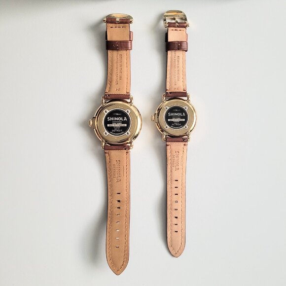 His Hers Watches 2 Runwell Gold 47mm 41mm Argonite 1069 Brown Leather Set New - Picture 14 of 16